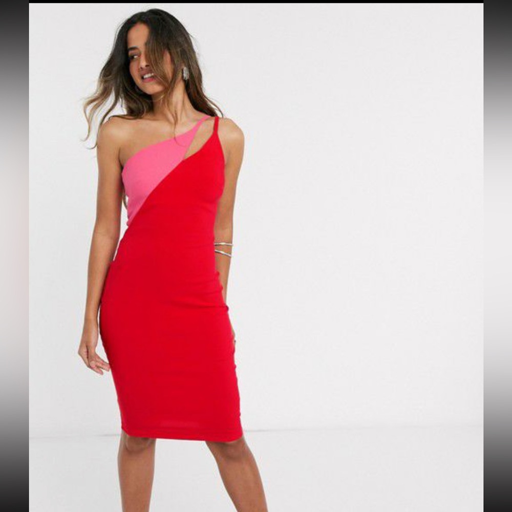 VESPER red/pink one shoulder dress